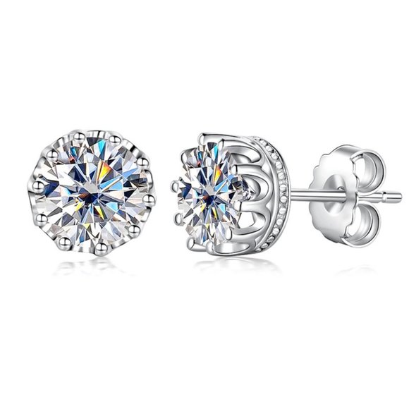Certified 2ct. t.w. Moissanite Diamond Crown Stud Earrings NEW - Picture 4 of 13